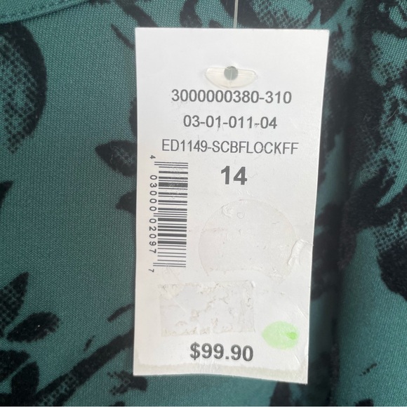 RICKIS size 14 green and black velvety floral midi dress - Picture 2 of 12